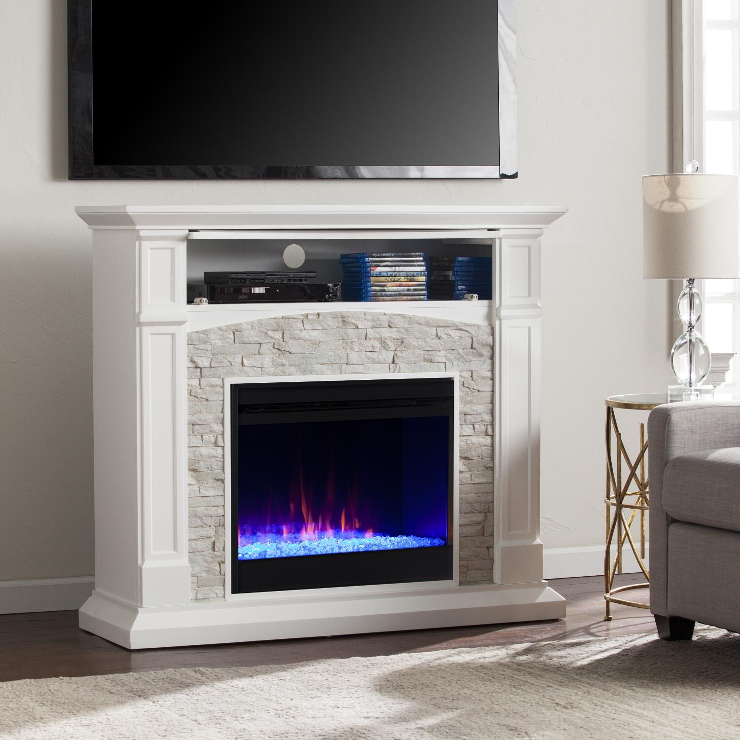 Southern Enterprises Seneca Color Changing Media Fireplace White