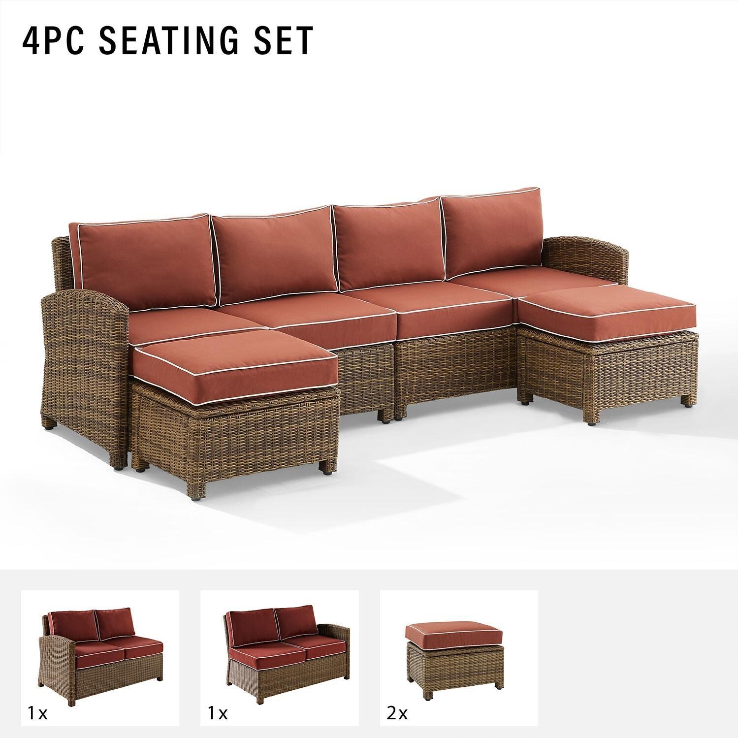 Ultimate Patio UP-92420WB-SG 4Pc Wicker Outdoor Sectional Patio Furniture Set in Sangria = Included in Set (Left Arm, Right Arm, & Two Ottomans) - Diagram thumbnail