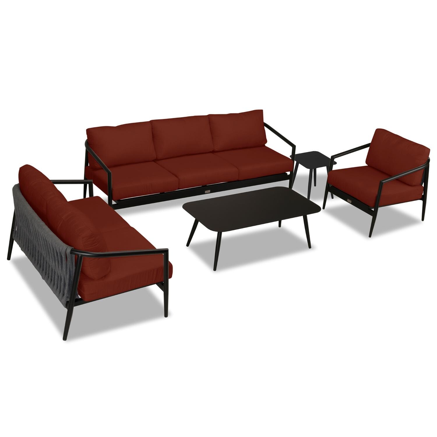 Lakeview Midnight Cove 5 Pc Aluminum Sofa Seating Set in Black/Carbon/Canvas Henna - Top - White Background thumbnail