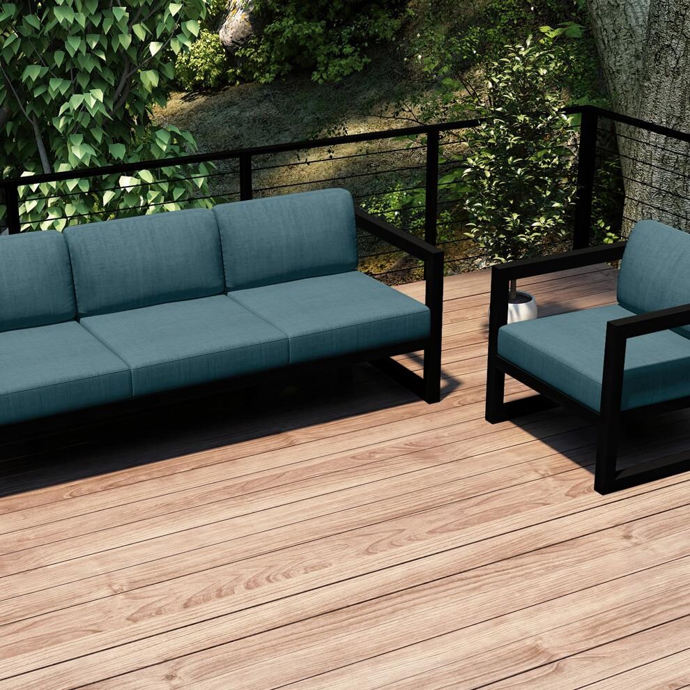 Lakeview MSTYCV-BK-2SS-CL Misty Cove 2 Pc Aluminum Seating Set in Black w/Cast Lagoon Cushions by Lakeview Outdoor Designs - Set Outside Cropped - Lifestyle thumbnail