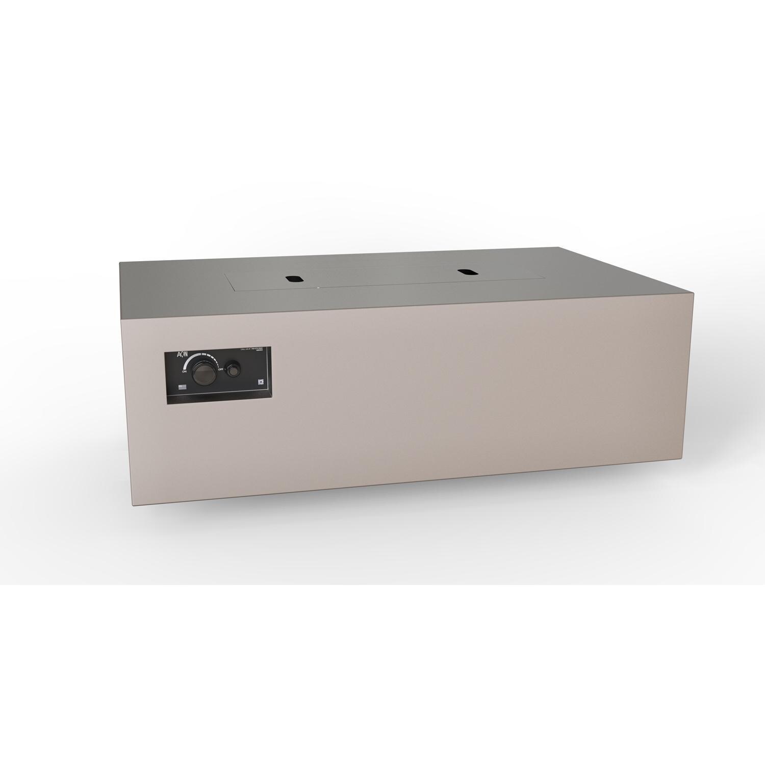 AON 48 x 30 Inch Rectangular Powder Coated Steel Propane Fire Pit Table in Sand Pebble By Warming Trends - Angled View - White Background thumbnail