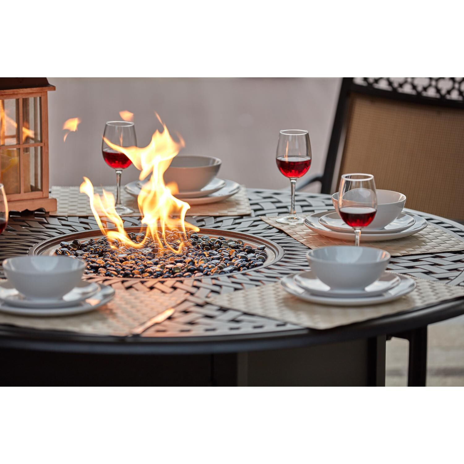 Darlee 201610-7PC-60GD Mountain Cast Aluminum 60 Inch Fire Pit Dining Table - Lifestyle thumbnail
