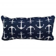 Navy Blue Anchors Outdoor Lumbar Pillow W/ Piping By Lava Pillows - 12 X 24