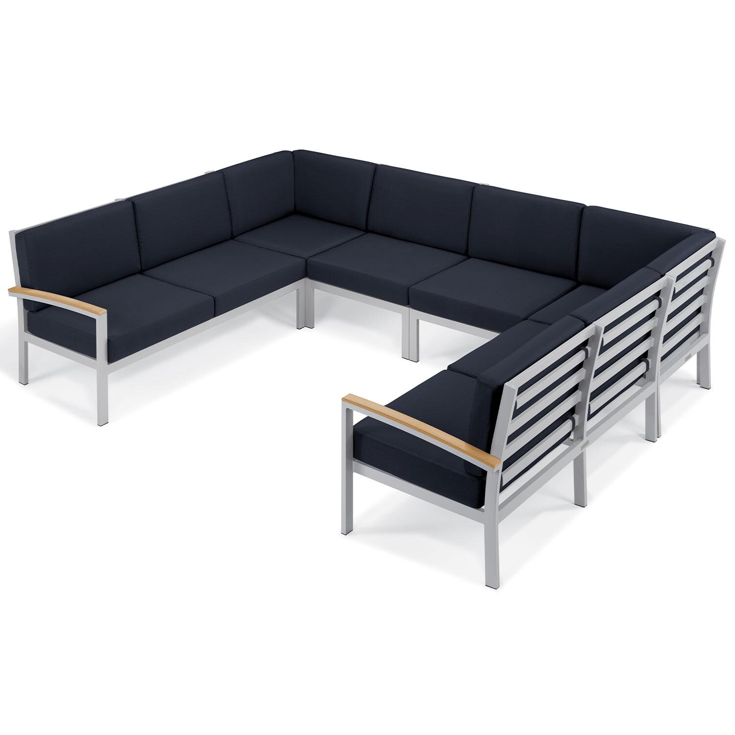 Travira 6 Pc Powder-Coated Aluminum Sectional Seating Set in Midnight Blue/Natural/Flint By Oxford Garden