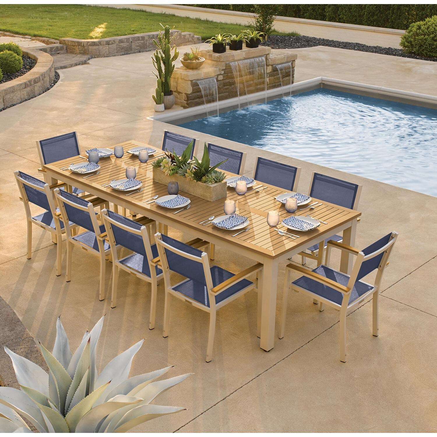Travira 11 Pc Glass Fiber Reinforced Concrete Dining Set in Ink Pen/Natural/Flint By Oxford Garden