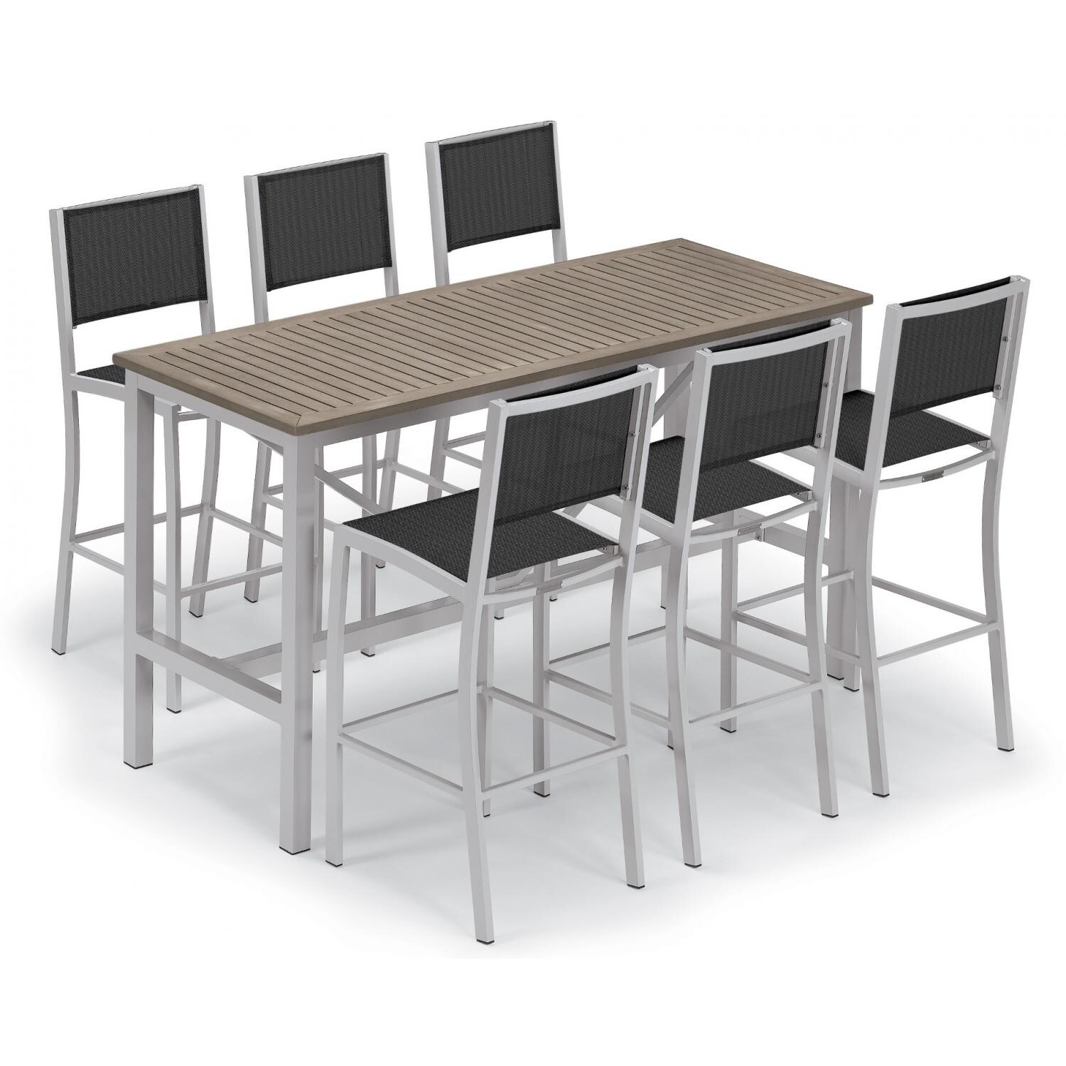 Travira 7 Piece Aluminum Patio Bar Set W/ 72 X 30 Inch Rectangular Table and Tekwood Vintage Tabletop By Oxford Garden - Ninja Sling thumbnail