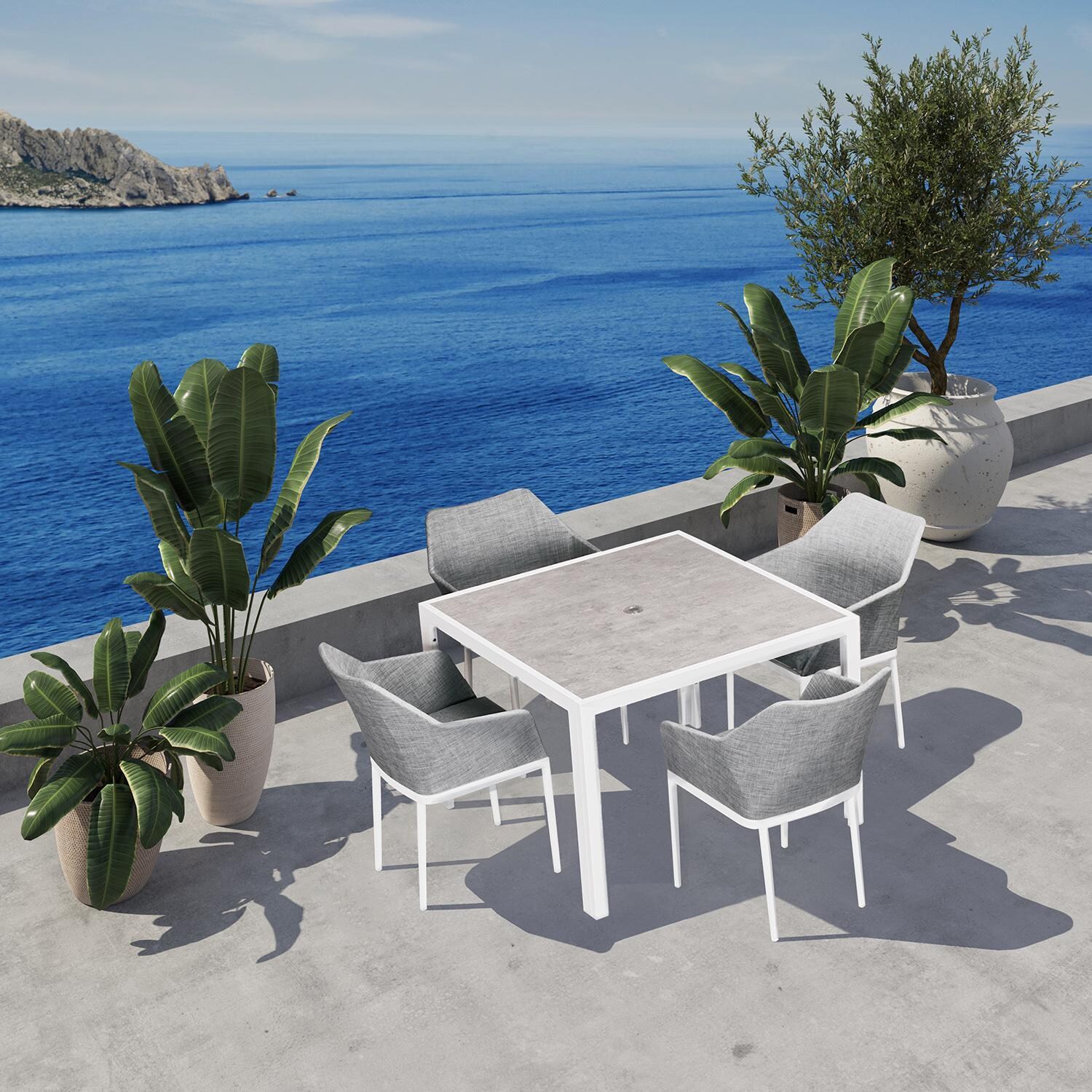 Starlook Bay 5 Pc Aluminum Dining Set in White by Lakeview - By The Water - Lifestyle thumbnail