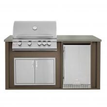 BBQGuys.com 6 Ft BBQ Island With Blaze 32-Inch Propane Gas Grill, Double Access Door & Outdoor-Rated Compact Refrigerator - Brown/Gray - BLZAD4.1LP-6VP4HBNG image