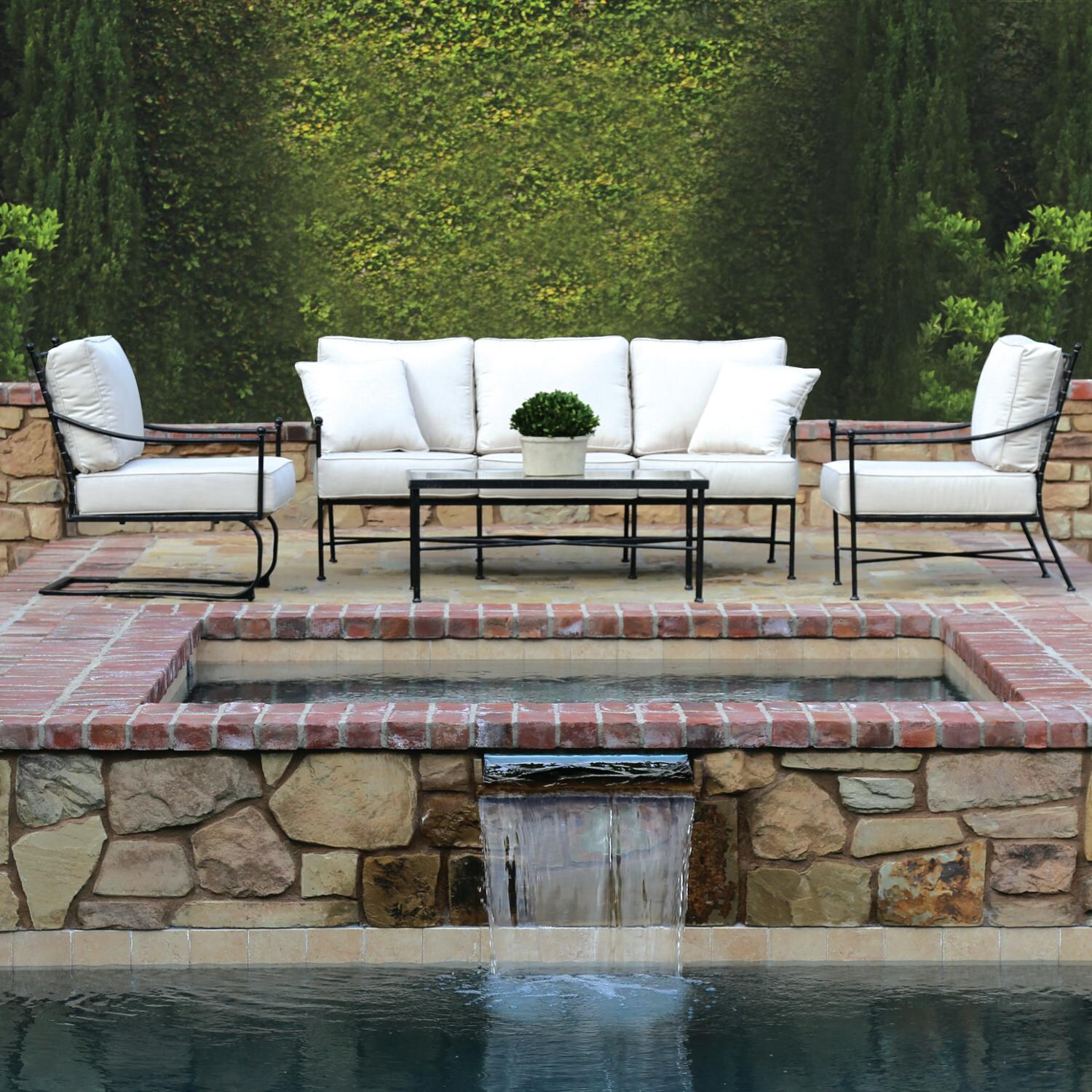 Provence 4 Piece Wrought Iron Patio Conversation Set W/ Sunbrella Canvas Flax Cushions By Sunset West image