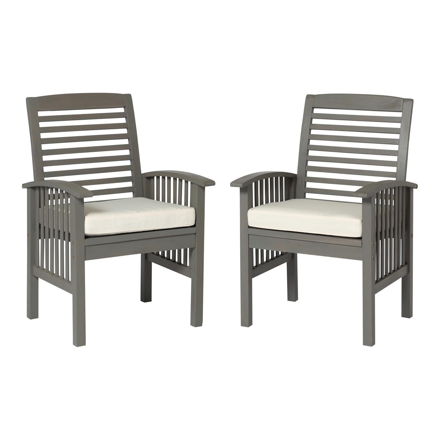 Ultimate Patio Horizon Way 2 Piece Acacia Patio Dining Arm Chair Set W/ Off-White Cushions - Gray Wash - Front View thumbnail