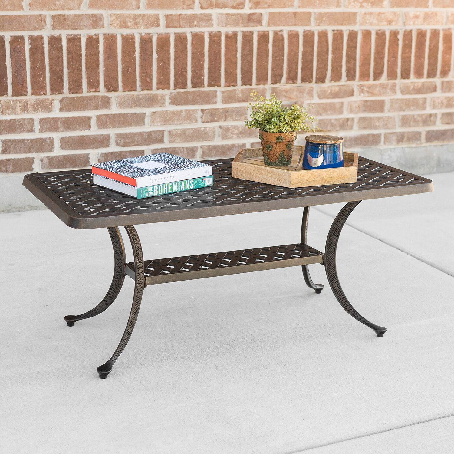 Cast Aluminum Antique Bronze 42 Inch Basket Weave Style Patio Coffee Zoom In