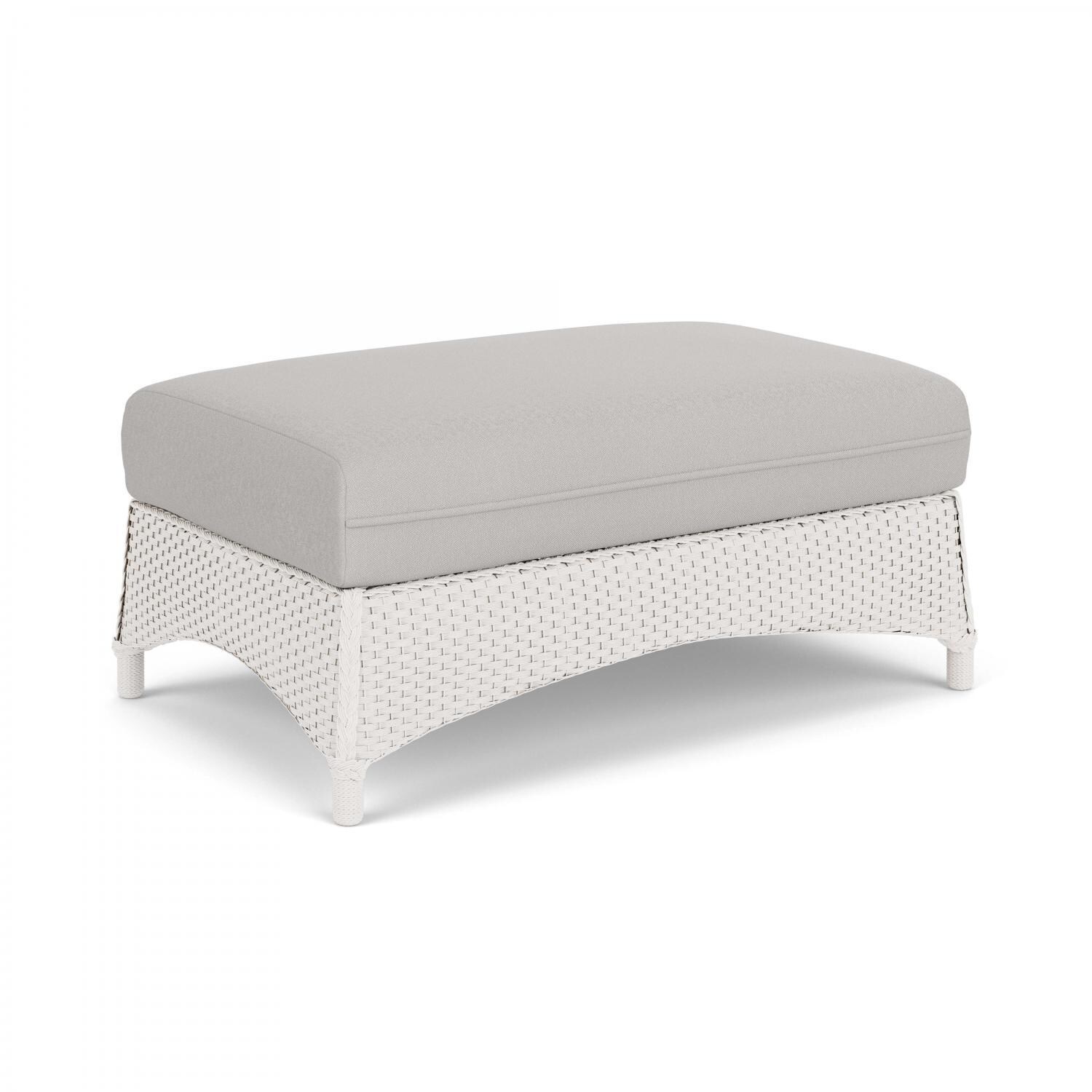 Lloyd Flanders Mandalay Large Ottoman in White Finish with Tundra Dove fabric - Angled thumbnail