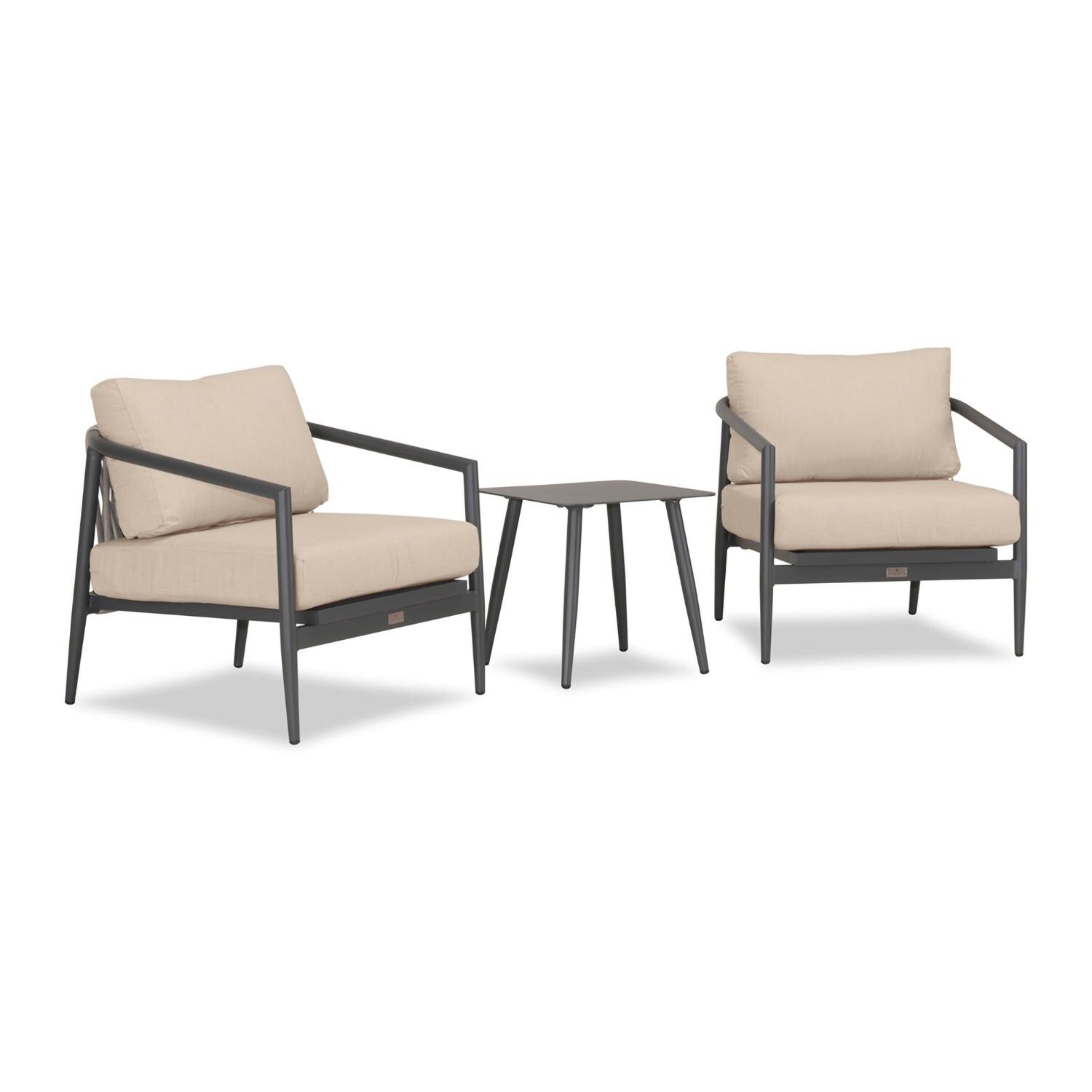 Lakeview Midnight Cove 3 Pc Aluminum Club Chair Seating Set in Slate/Pebble Gray/Canvas Flax - Angled - White Background thumbnail