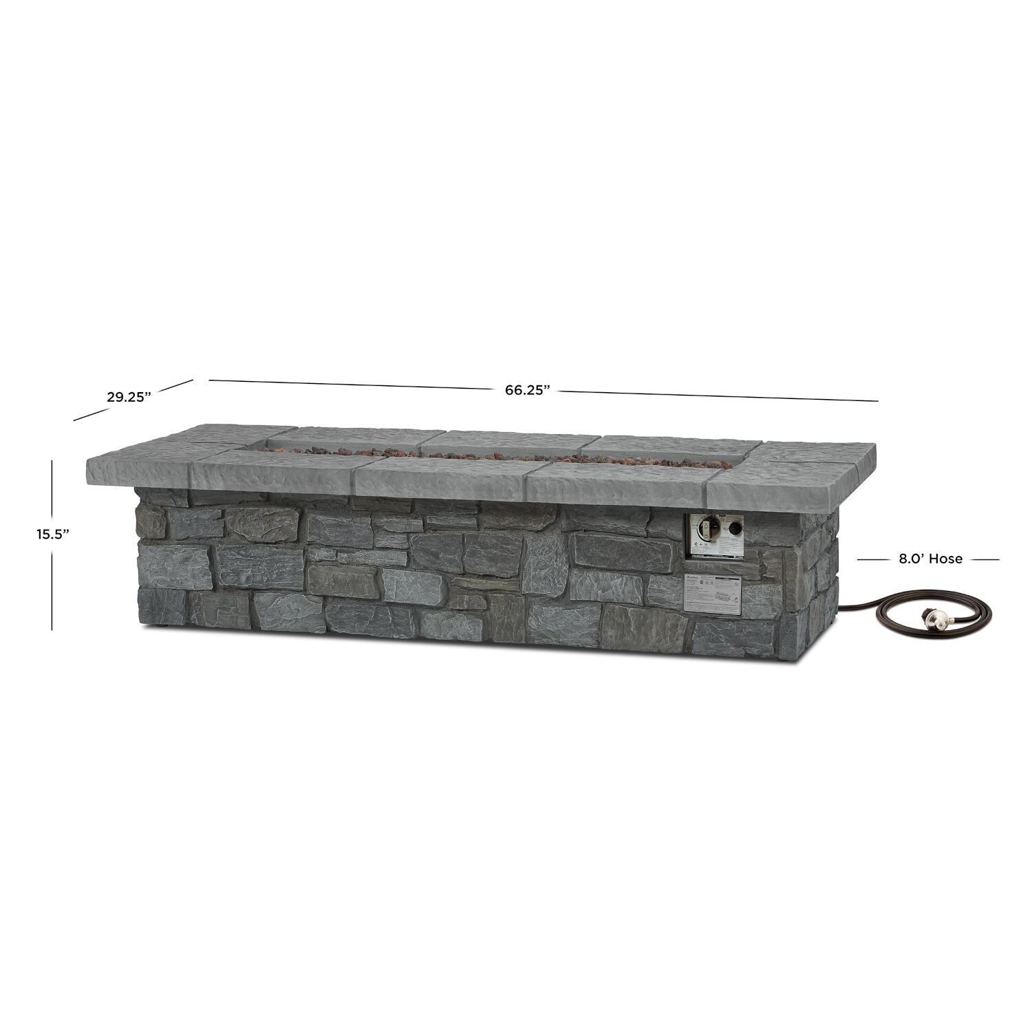 Lakeview Outdoor Designs SC-C11813LP-GRY Baywood 66-Inch Rectangle Propane Gas Fire Table - DIMS thumbnail
