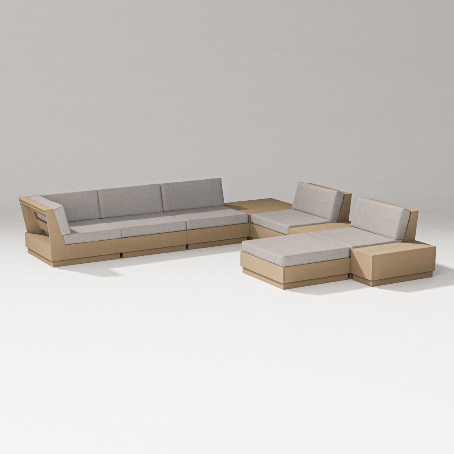 PW Designer Series PWS854-2-VSH145982 Elevate 9 Pc Recycled Plastic Sectional Seating Set in Vintage Sahara/Weathered Tweed - Set - White Background thumbnail