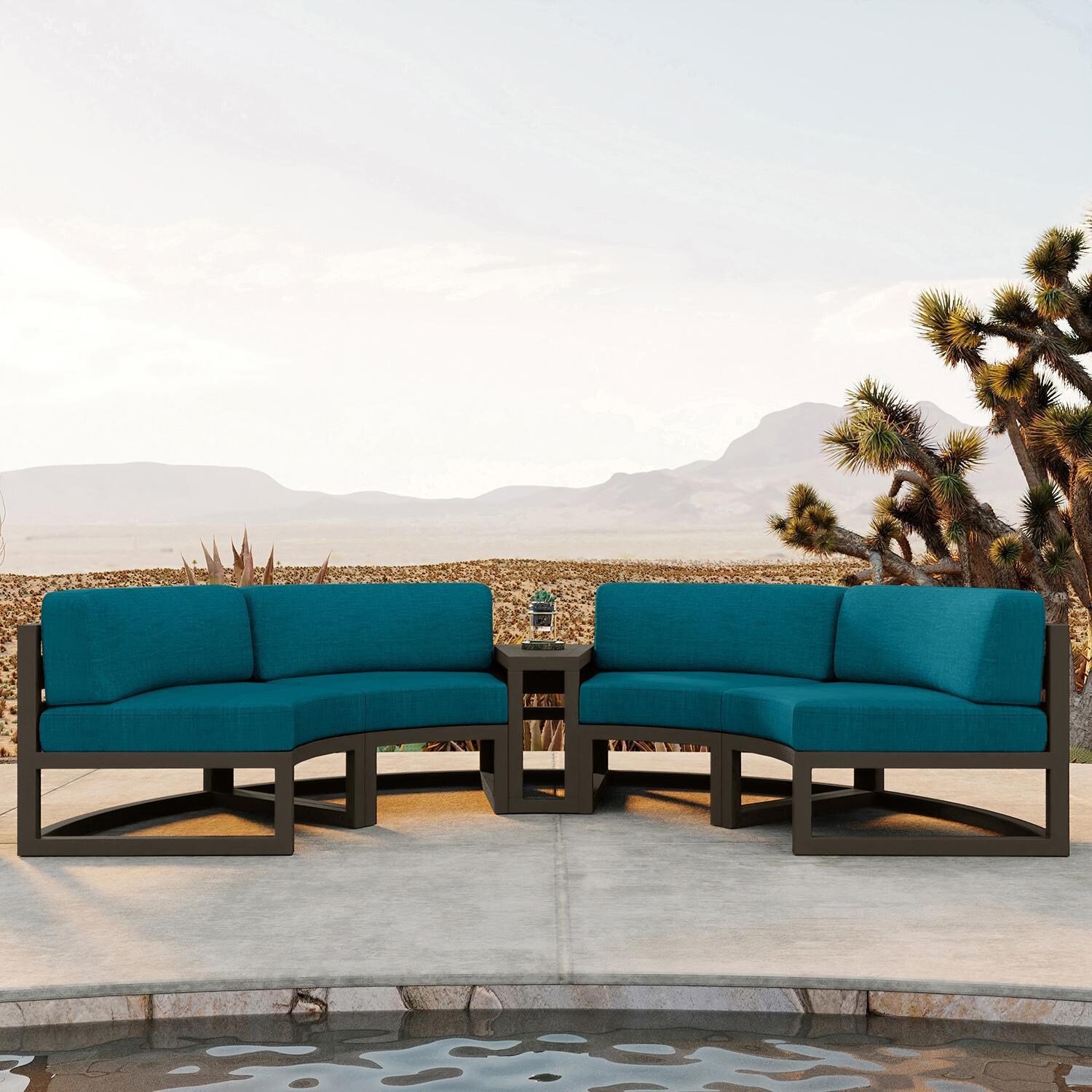 Misty Cove 3 Pc Aluminum Seating Set - Curved Sectional in Slate/Spectrum Peacock by Lakeview Outdoor Designs