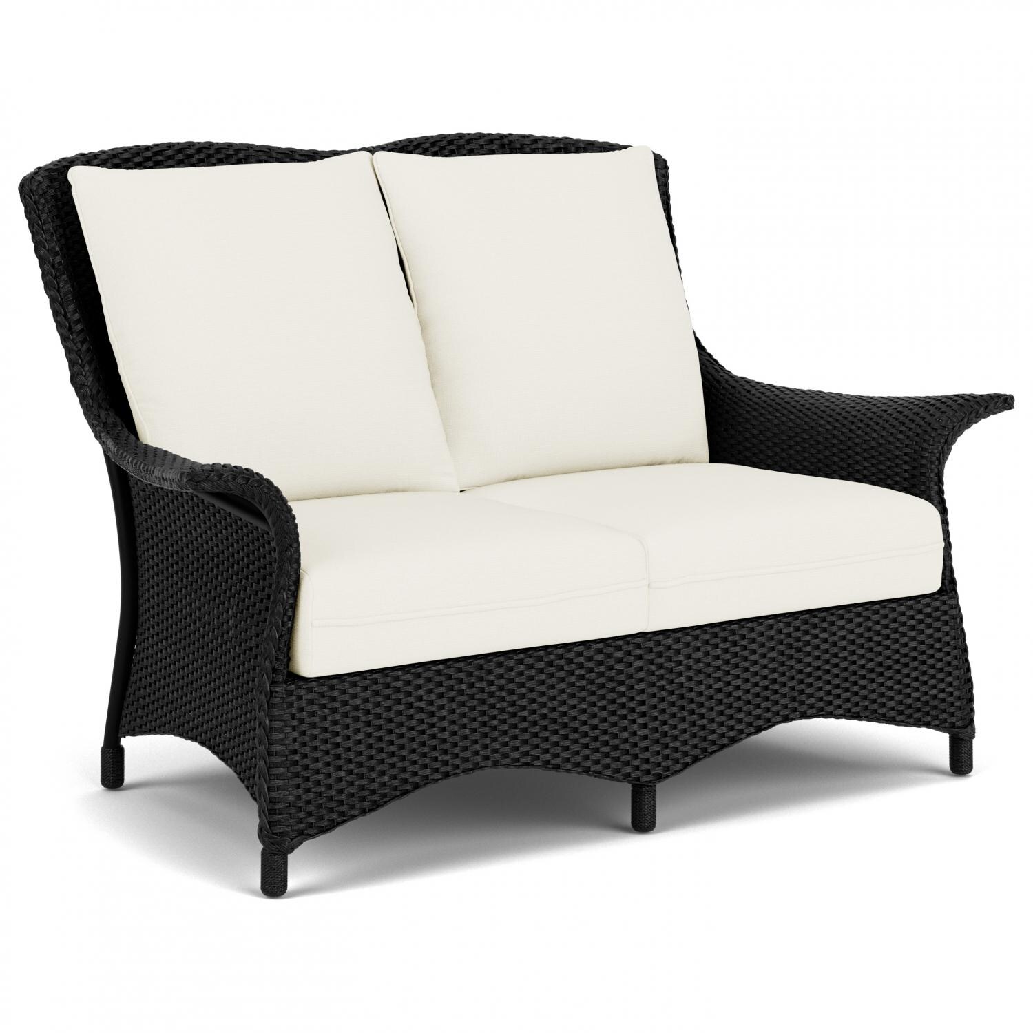 Lloyd Flanders Mandalay Loveseat in Ebony Finish with Sailcloth Salt fabric - Angled thumbnail