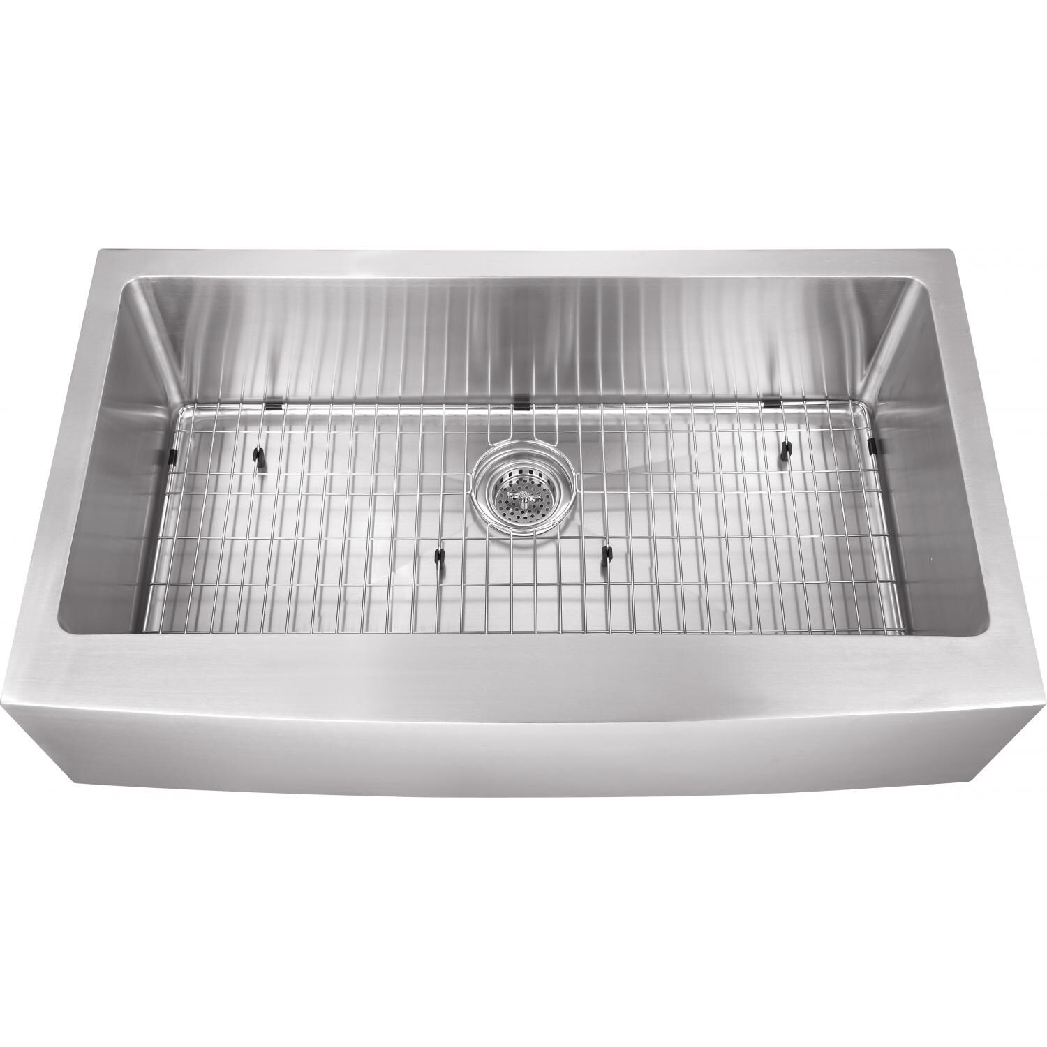 Platinum Sinks 36 X 20 16-Gauge Single Bowl Stainless Steel Apron Undermount Sink With Strainer And Grid