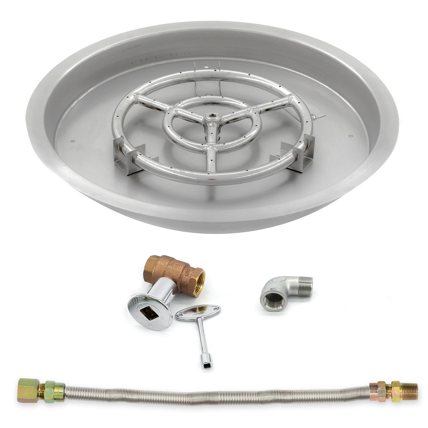 BBQGuys Signature Series 19-Inch Round Drop-In Pan W/ 12-Inch Natural Gas Ring Burner & Connection Kit