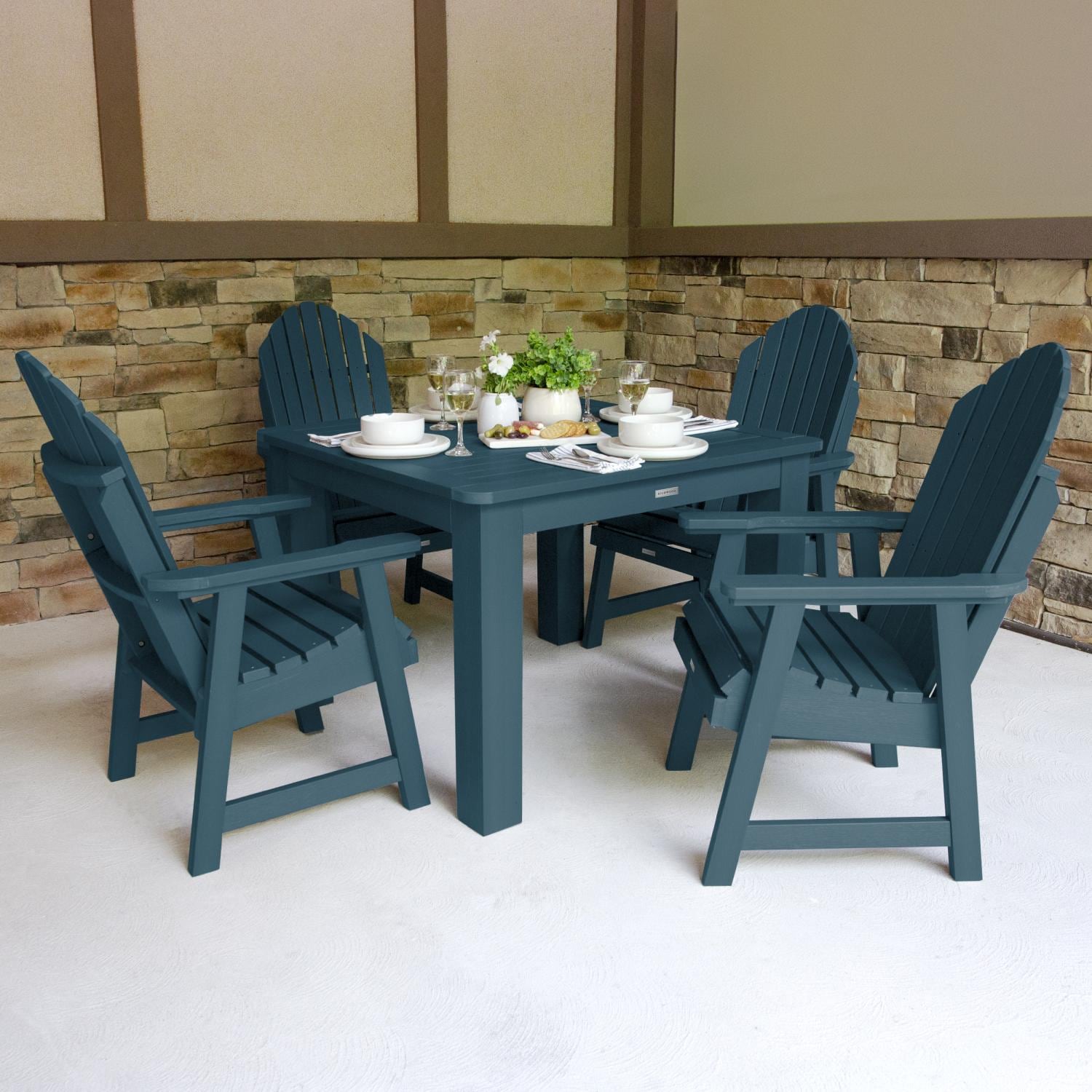 Dream Bay 5 Pc Recycled Plastic Square Dining Set in Nantucket Blue by Lakeview Outdoor Designs