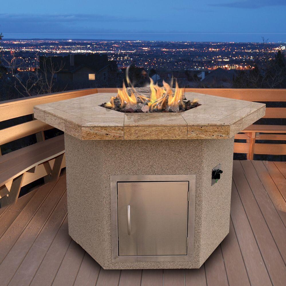 Cal Flame 48-Inch Propane Gas Fire Pit Table - Hexagon - Dining Height