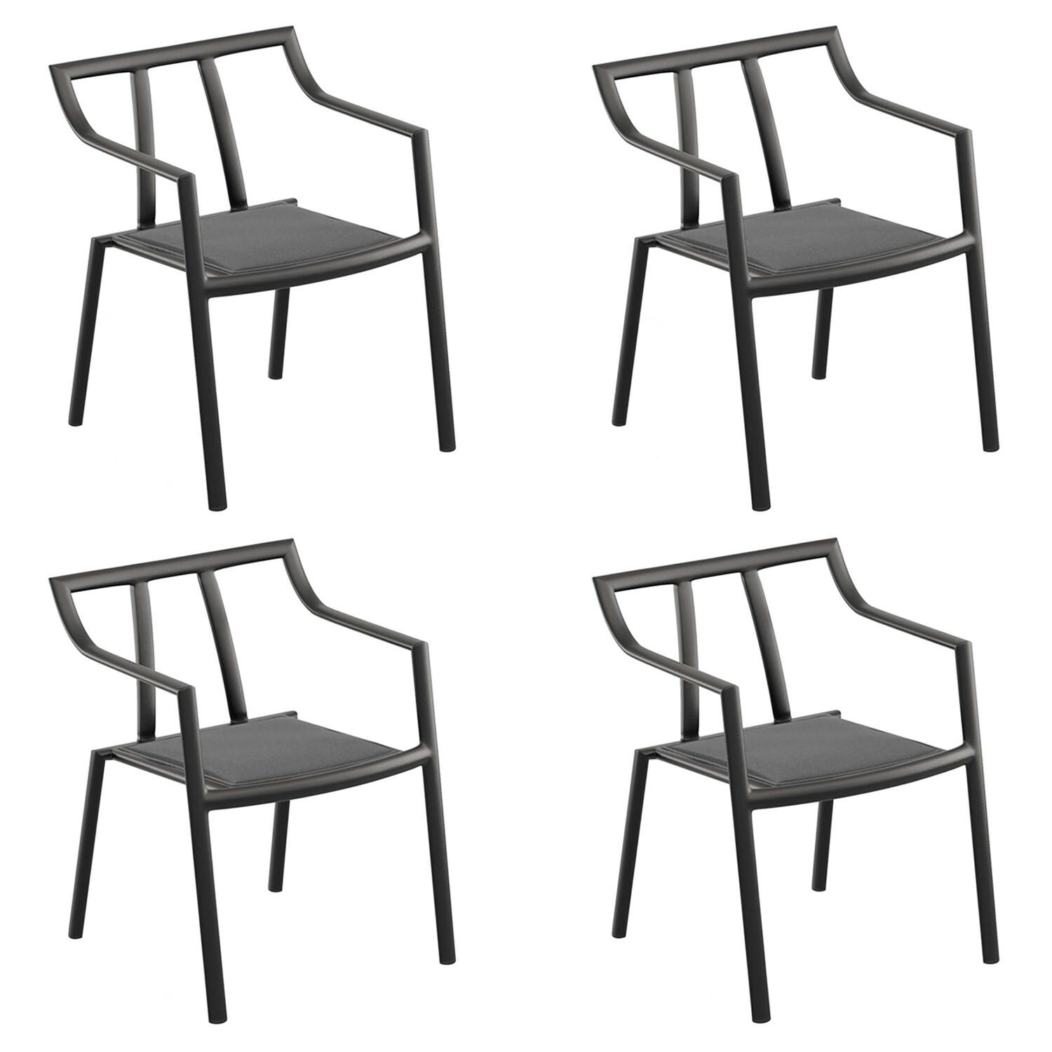 Markoe 4 Pc Aluminum Dining Arm Chair in Carbon/Ninja By Oxford Garden