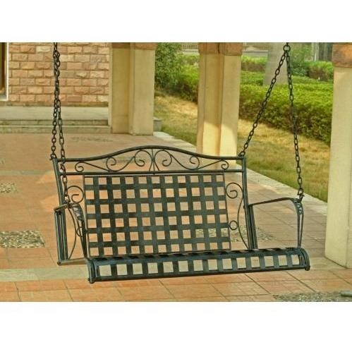 International Caravan Mandalay Wrought Iron Porch Swing Antique Black