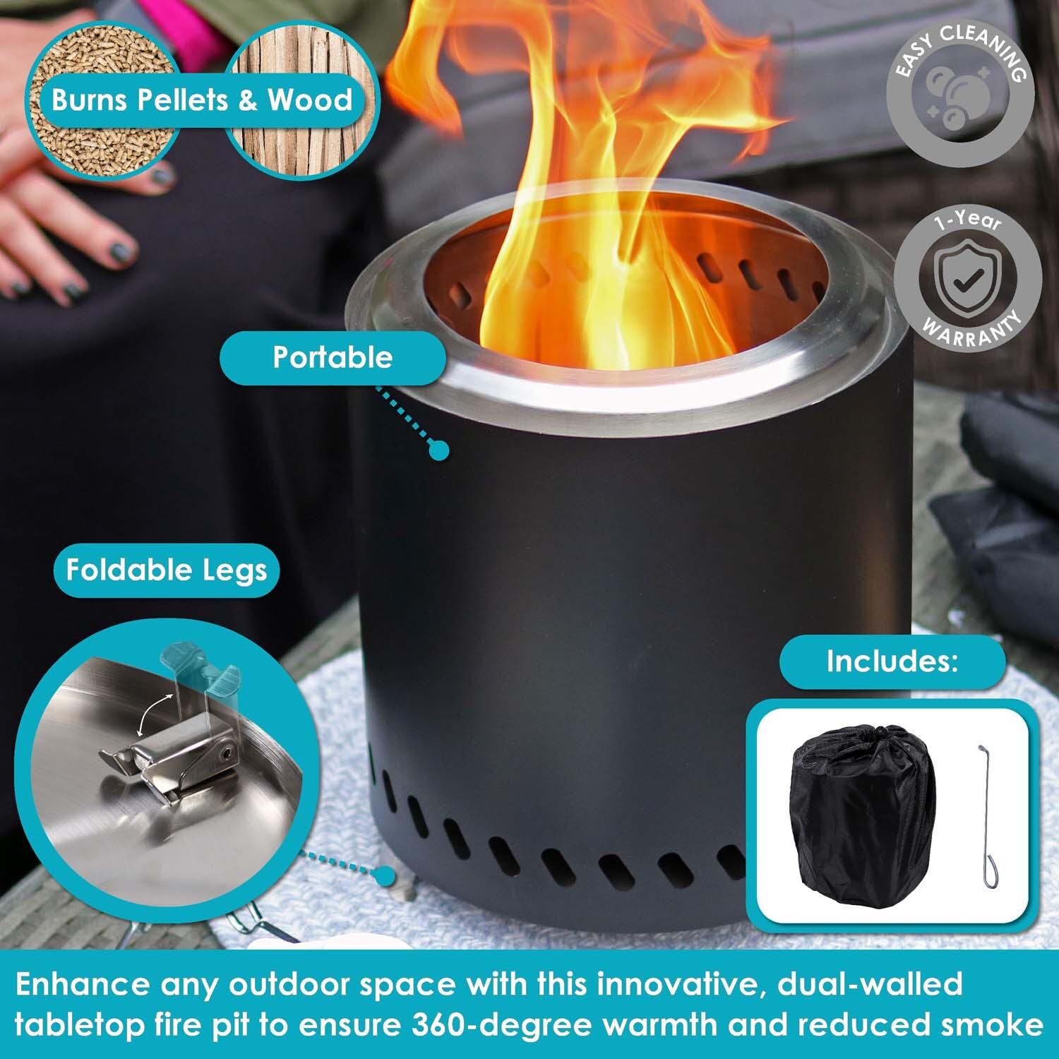 9 Inch Tabletop Smokeless Wood Burning Fire Pit in Black By Ultimate Patio - Detail thumbnail