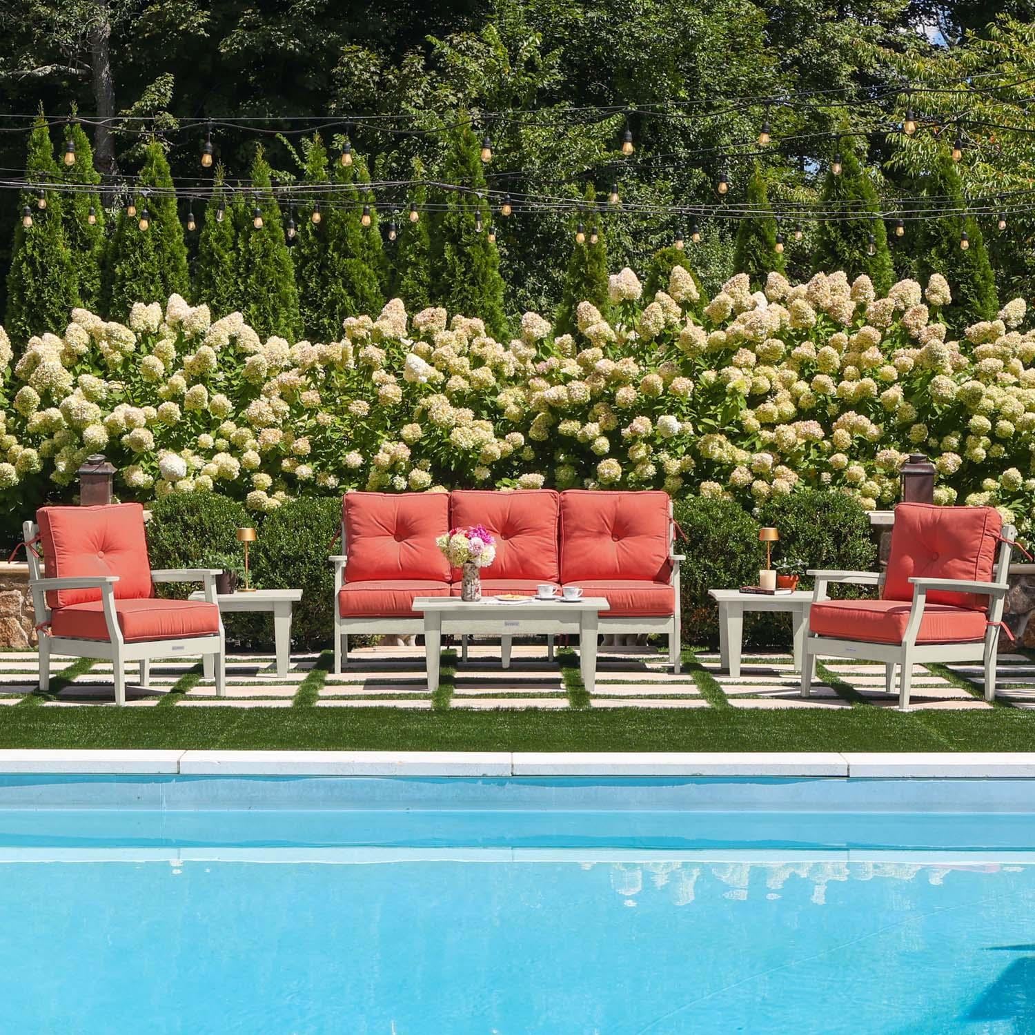 Blushing Bay 6 Pc Recycled Plastic Seating Set w/ Sofa in Canvas Persimmon/Whitewash by Lakeview Outdoor Designs - By the Pool - Lifestyle thumbnail
