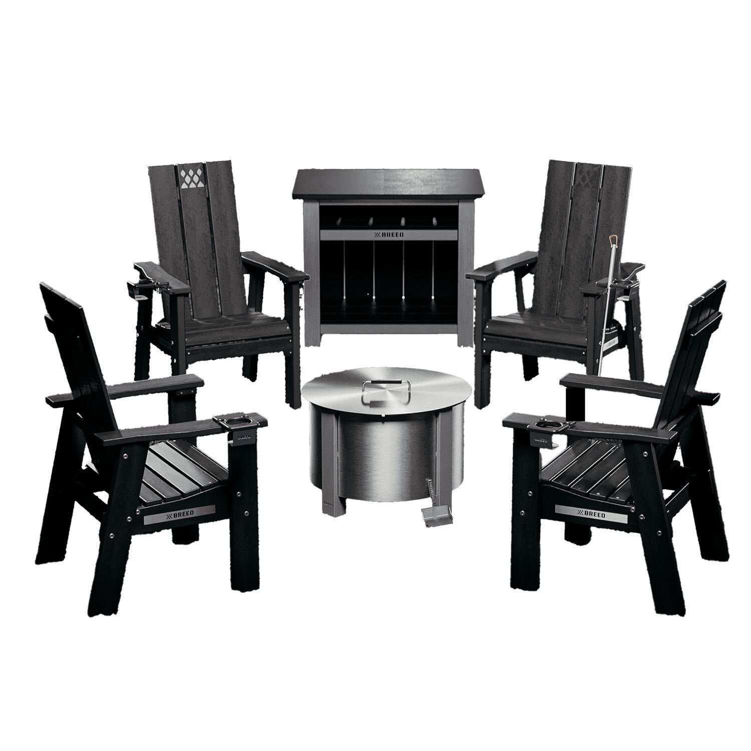 X Series 6 Pc 19 Inch Stainless Steel Fire Pit Seating Set in Black by Breeo