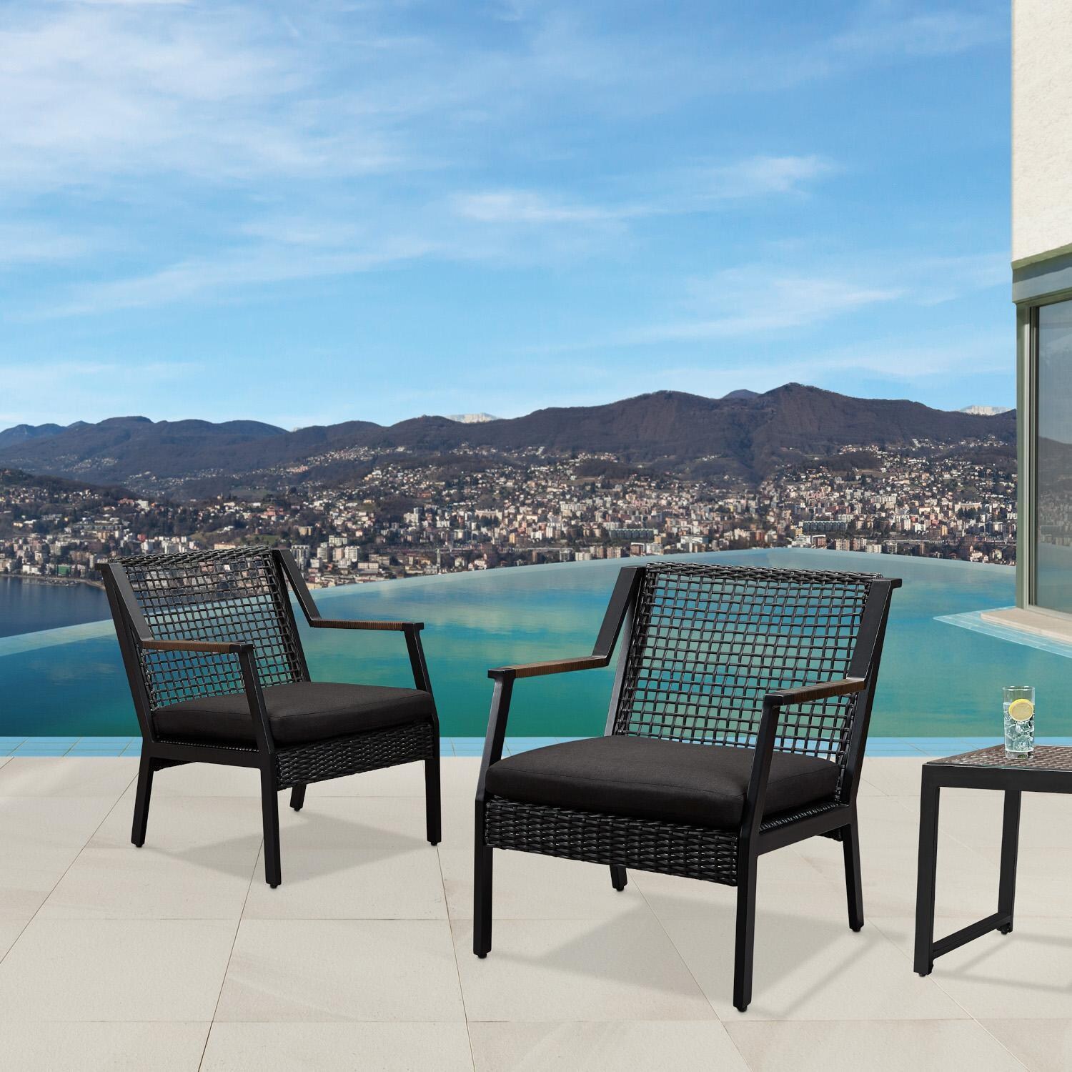 Lakeview Rustic Bay Black 2 Piece Aluminum Chair Set - Lifestyle thumbnail