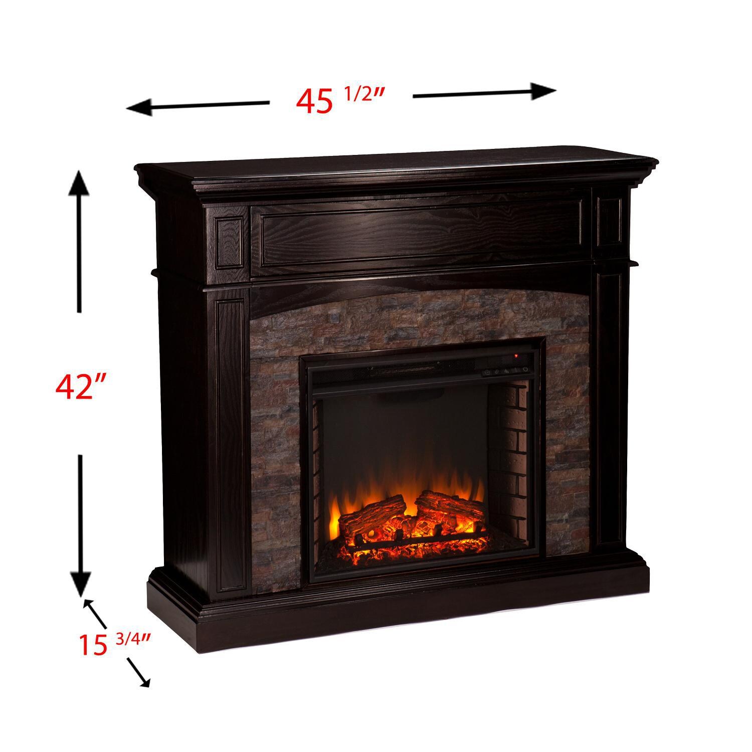 Southern Enterprises Grantham 45-Inch Corner Convertible Electric Fireplace Mantel - Ebony W/ Black River Faux Stone - FE9359 - Measurements thumbnail