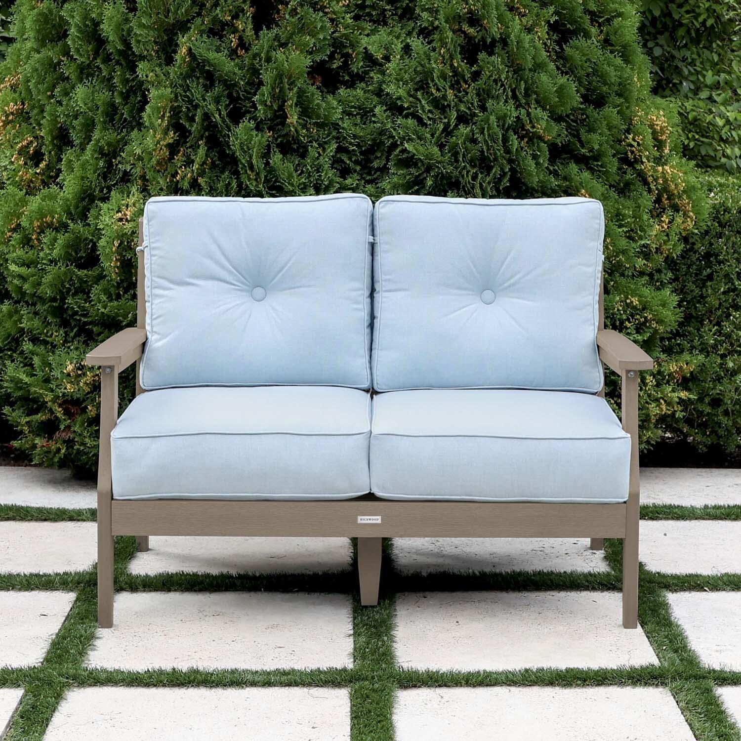 Blushing Bay 2 Person Recycled Plastic Loveseat in Bliss Dew/Woodland Brown by Lakeview Outdoor Designs