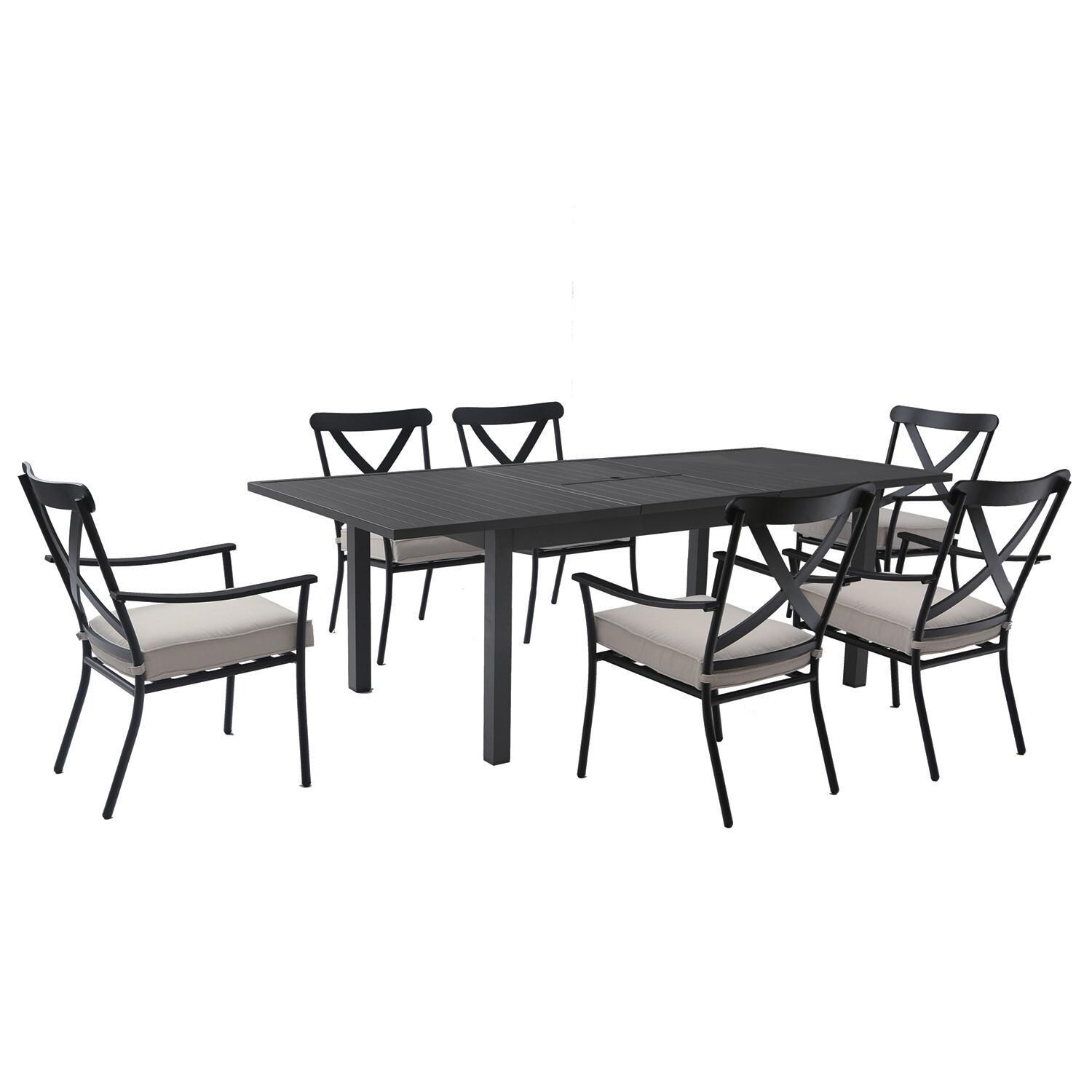 Lakeview Outdoor Designs Conde 7 Piece Aluminum Patio Dining Set - Full Set - Shown W/ Patio Dining Table Extended thumbnail
