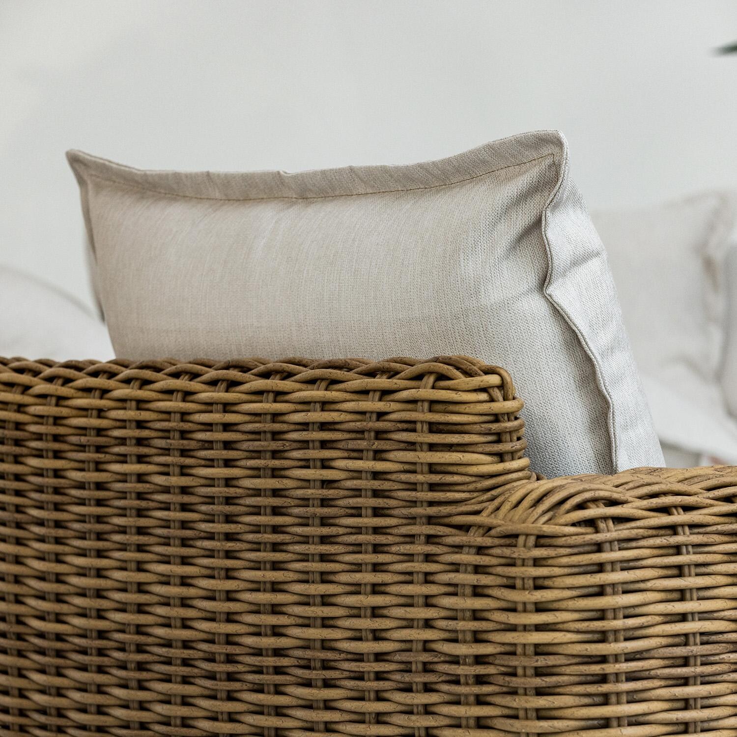 Playa Resin Wicker Oversized Swivel Club Chair in Medium Wood/Soothe Pearl by Sunset West - Back Up Close - White Background thumbnail