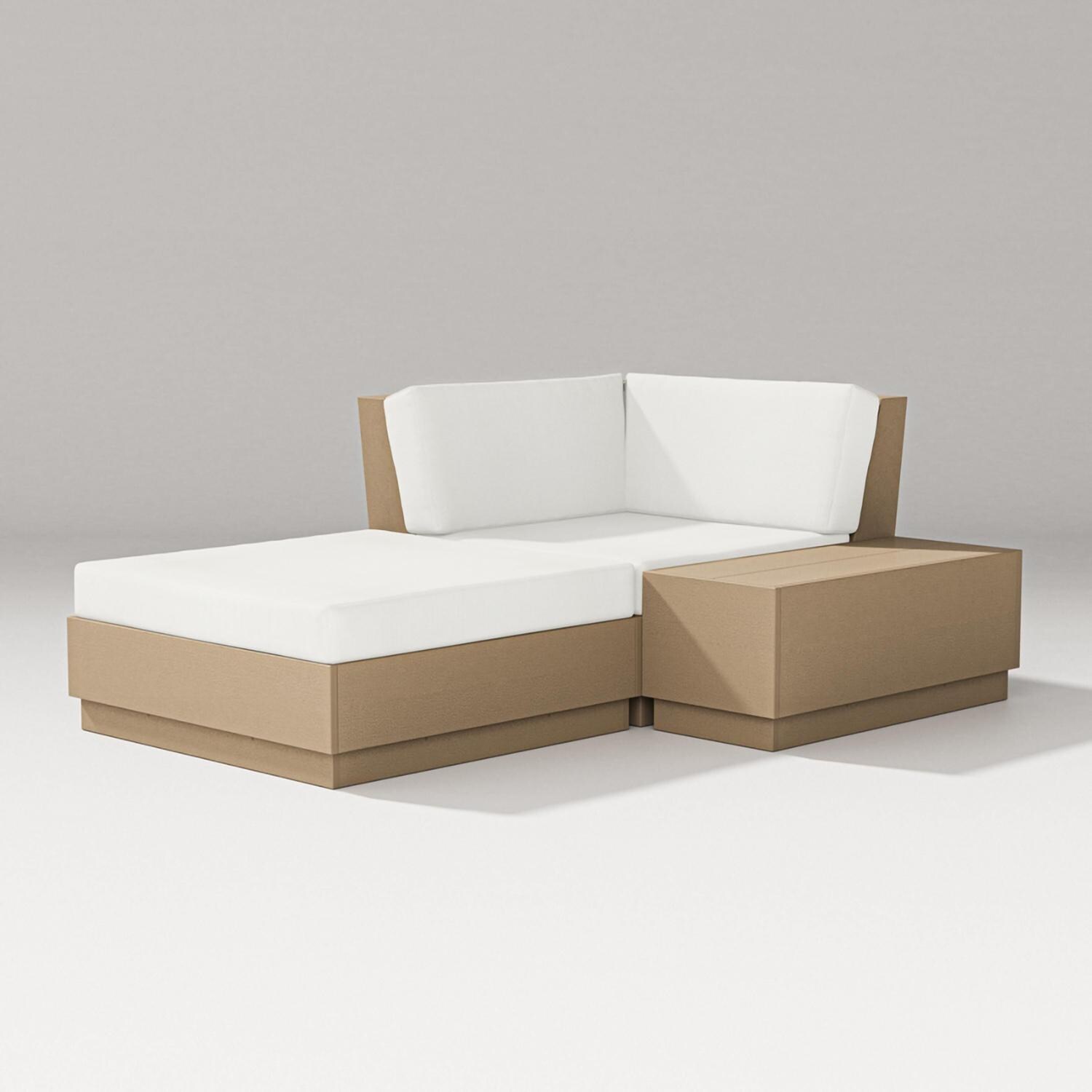 Elevate 3 Pc Recycled Plastic Corner Chaise Lounge Seating Set in Vintage Sahara/Natural Linen By PW Designer Series