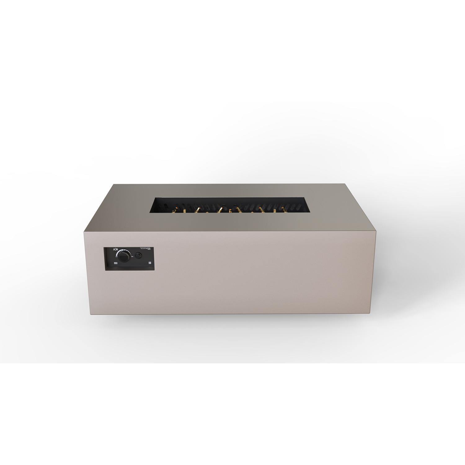 AON 48 x 30 Inch Rectangular Powder Coated Steel Propane Fire Pit Table W/ Mercury Ignition in Sand Pebble By Warming Trends - Front Angled View - White Background thumbnail