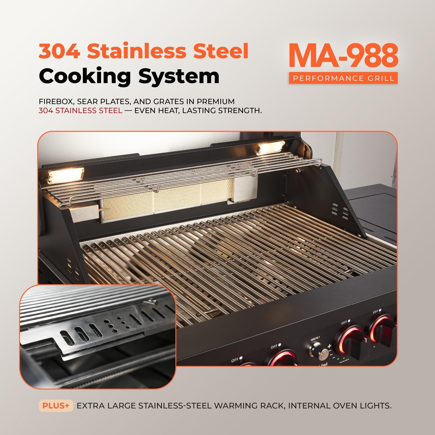 Mont Alpi MA-988 Performance Black Series 4 Burner Propane Grill - Stainless Steel  - Detail thumbnail