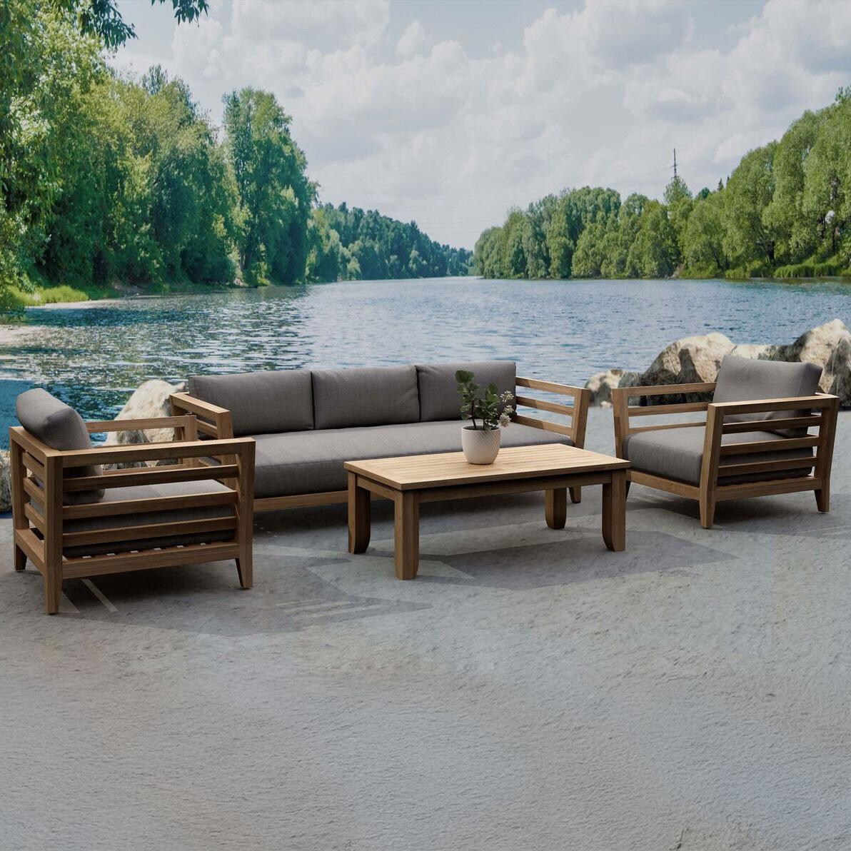 Avondale 4 Pc Teak Seating Set in Cast Slate by Lakeview Outdoor Designs - Lifestyle thumbnail