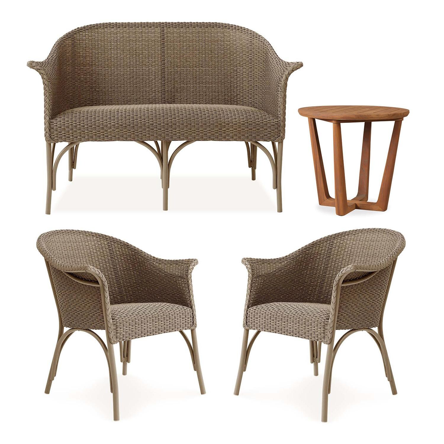 Timeless View 4 Pc Wicker Seating Set w/ Loveseat & Club Chairs in Fawn by Lakeview Outdoor Designs