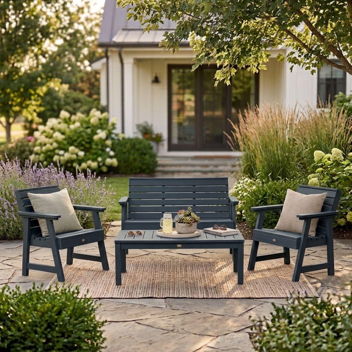 Lakeview Outdoor Designs Elm Pointe 4 Pc Recycled Plastic Seating Set in Federal Blue by - AD-K632-FBE