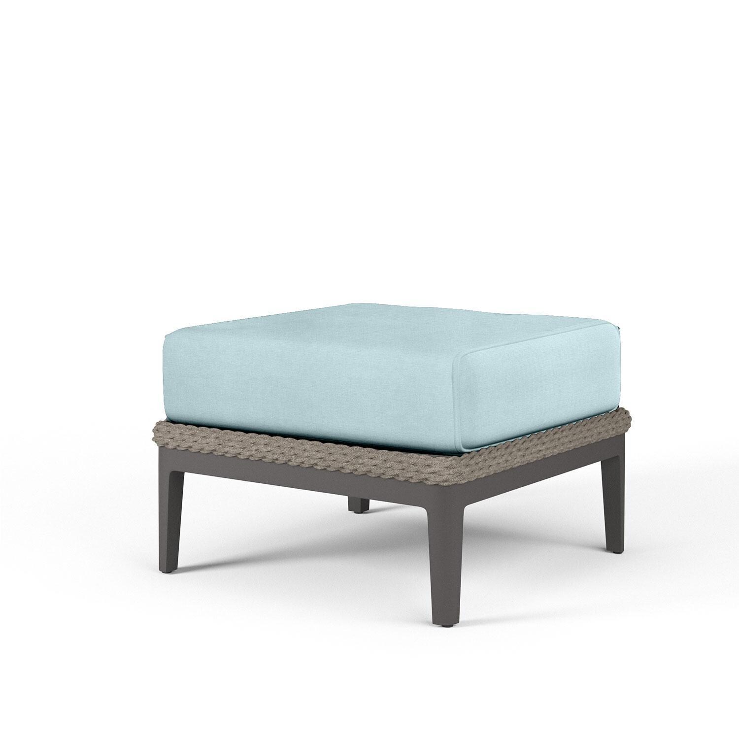 Marbella 26 X 25 Rectangular Rope & Aluminum Patio Ottoman in Dupione Celeste w/ No Welt By Sunset West