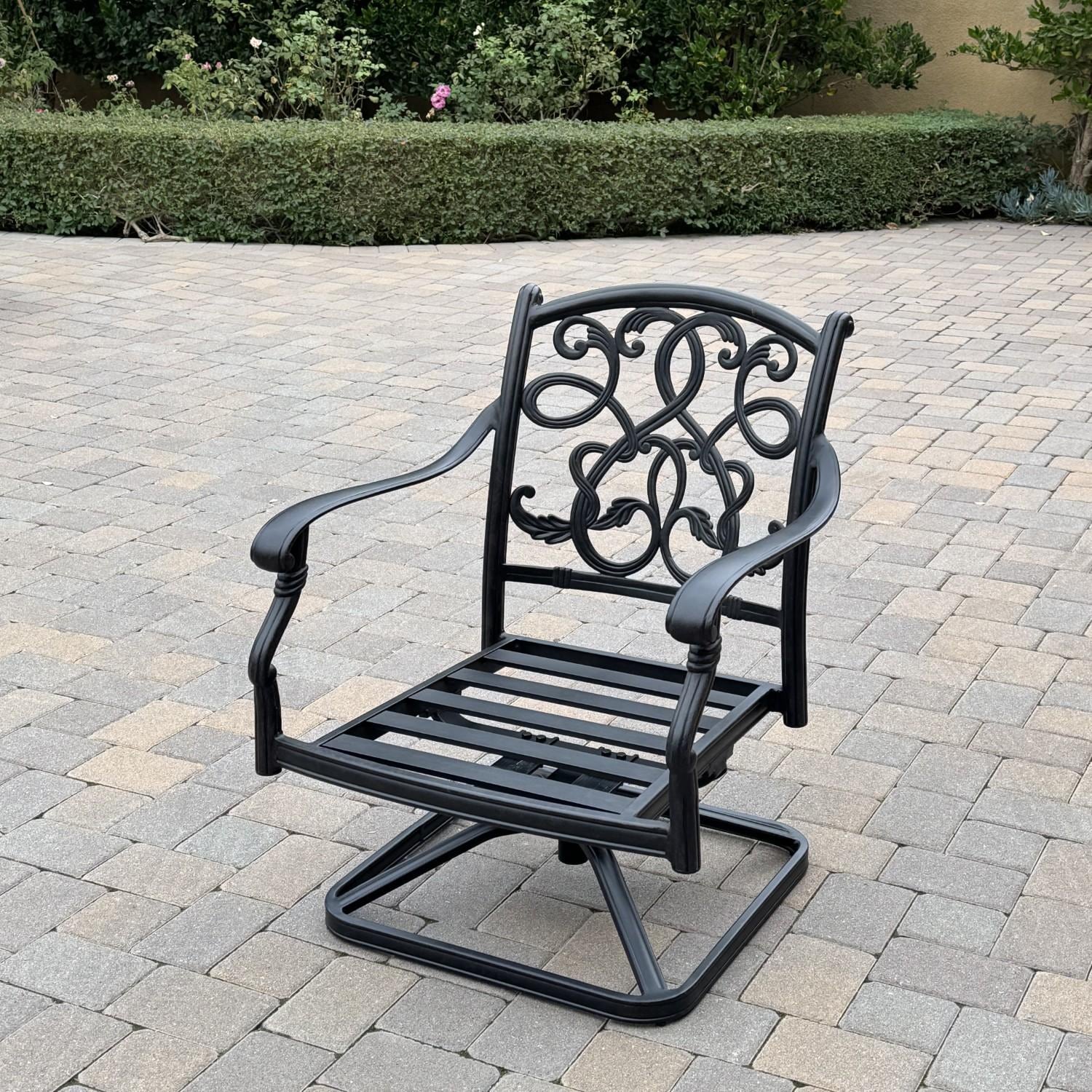 Santa Monica 4 Pc Cast Aluminum Seating Set w/ 49 X 35 Inch Fire Pit Table w/ 2 Rocker Club Chairs and Sofa in Sesame/Antique Bronze by Darlee - Chair w/o Cushion - Lifestyle thumbnail