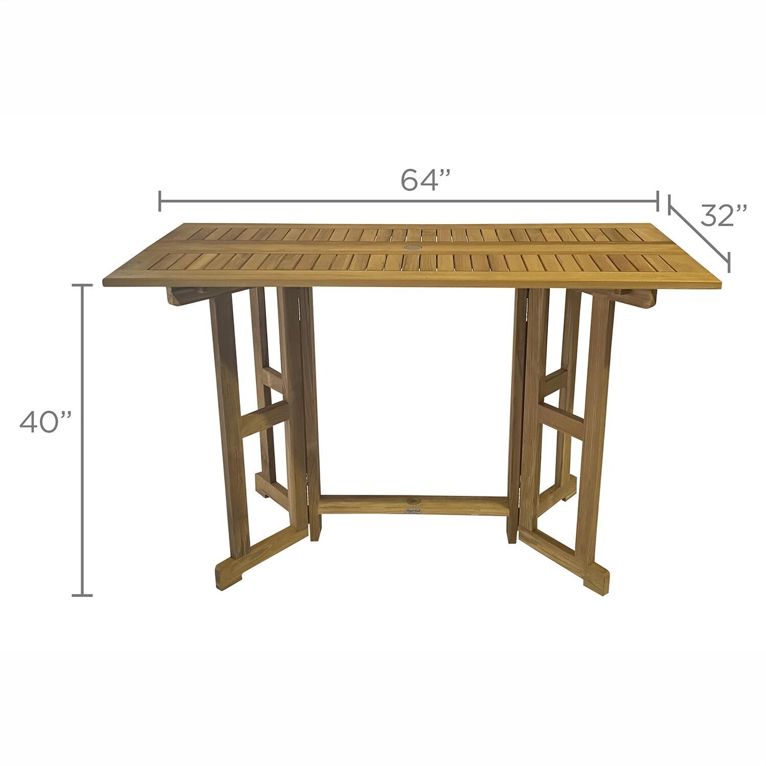 Royal Teak Collection BTDL64 Admiral 64 Inch Rectangular Teak Bar Table w/ Drop Leaf - Dimensions - Dimensional thumbnail