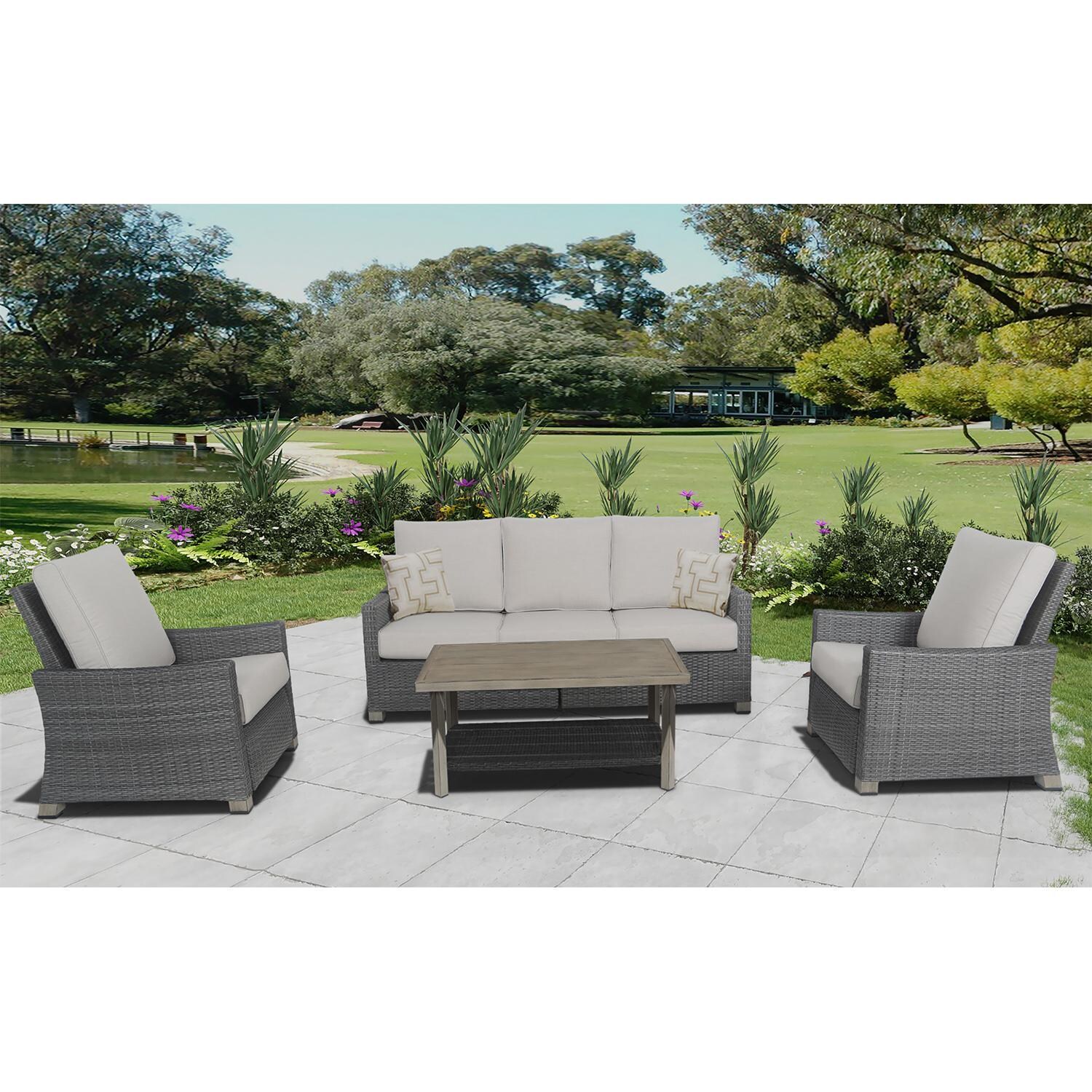 Lakeview Outdoor Designs Diamond Cay 4 Piece Wicker & Aluminum Patio Conversation Set - Lifestyle Front View thumbnail
