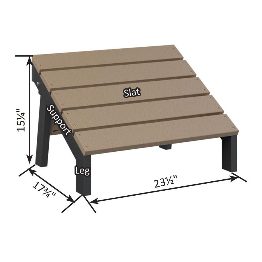Berlin Gardens Mayhew Adirondack Folding Footstool - Weatherwood - Dimensions thumbnail