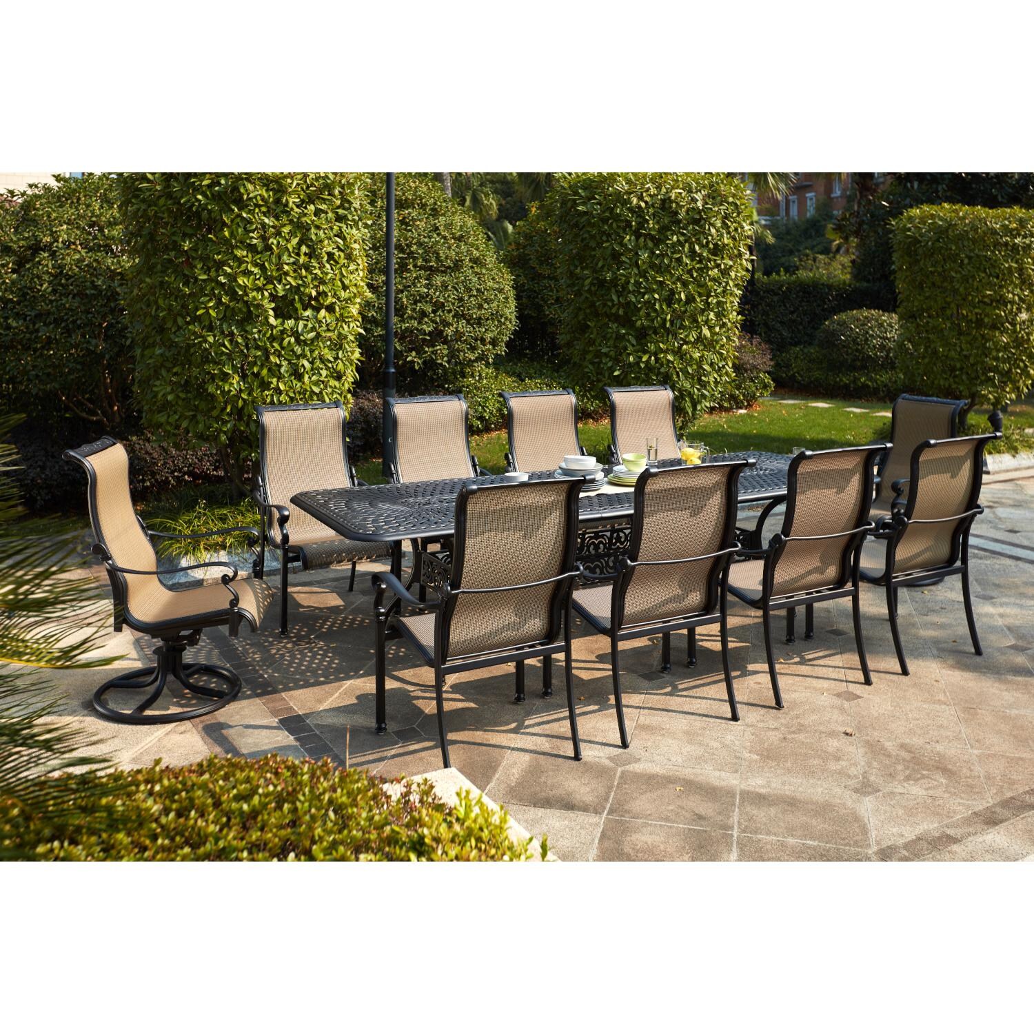 Darlee 301110-11PC-60LE Monterey 11 Piece Cast Aluminum Sling Patio Dining Set W/ 92 X 42 Inch Rectangular Extension Table - Lifestyle thumbnail