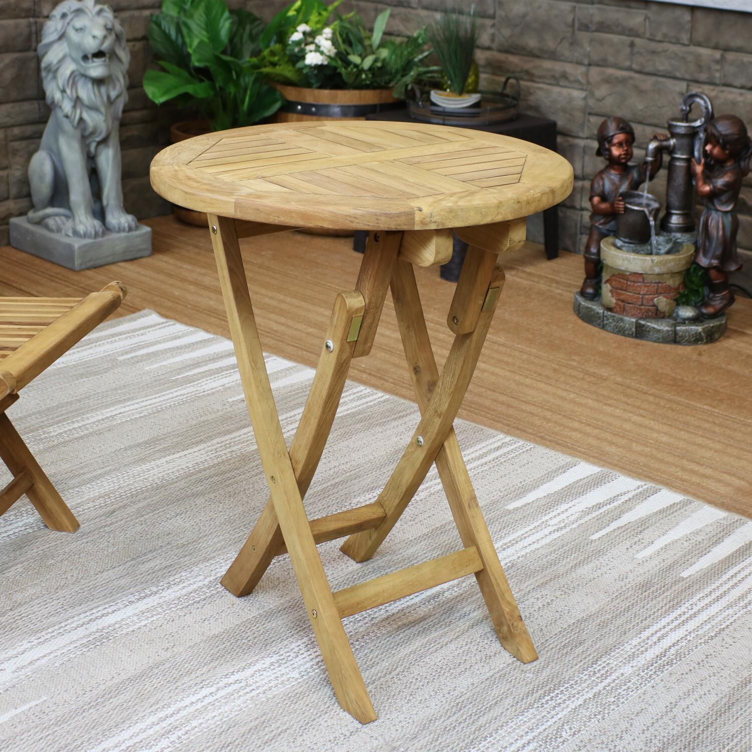 Sunnydaze Decor 23 1/2-Inch Round Teak Folding Outdoor Patio Table image