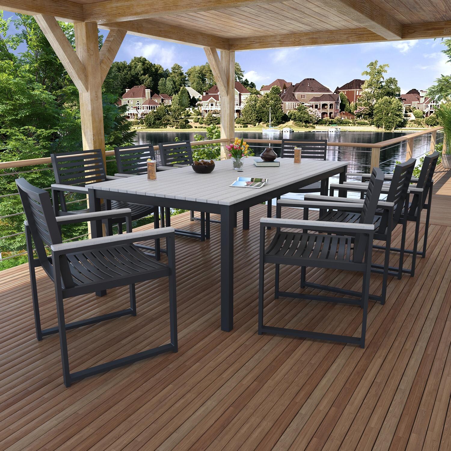 Lakeview 6400DC-83X41REC-9PC-SEA Cashmire View 9 Pc Aluminum Dining Set in Seashell - Set - Lifestyle thumbnail