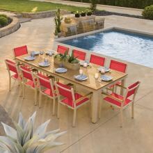 Travira 11 Piece Aluminum Patio Dining Set W/ 103 X 42 Inch Rectangular Tekwood Natural Table By Oxford Garden - Red Sling